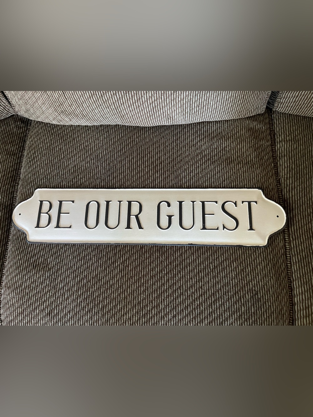 Be Our Guest Vertical Wall Sign - Cream with Black Lettering